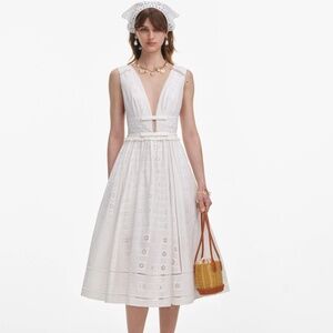 self-portrait White Cotton Broderie Midi Dress Size: US6 - MSRP $595 - NWT